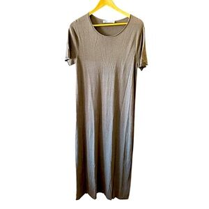 Zara womens micro knit crew neck midi dress brown large